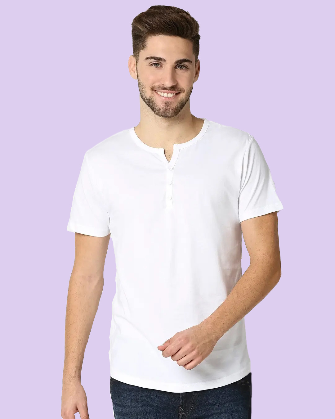 Buy White Henley Half Sleeves TShirt Online at Bewakoof