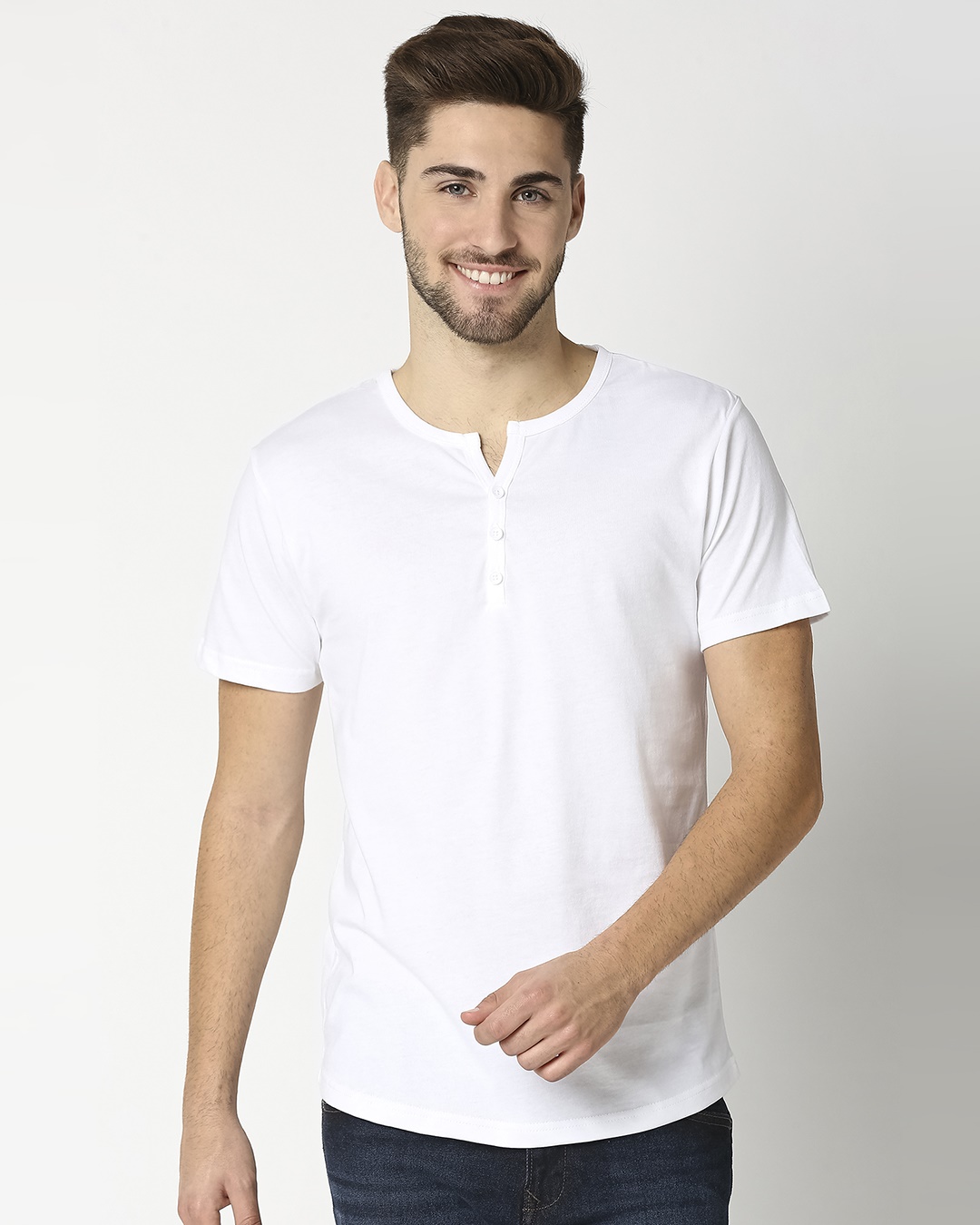 Buy White Henley Half Sleeves T-Shirt Online at Bewakoof