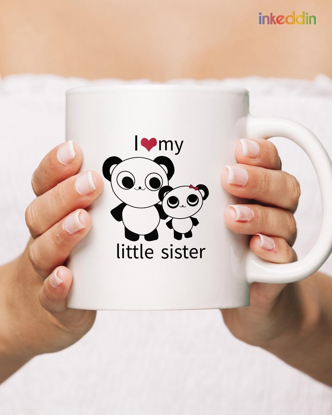 Shop White I Love My Little Sister Panda Printed Ceramic Mug (330 ml, Single piece)-Back