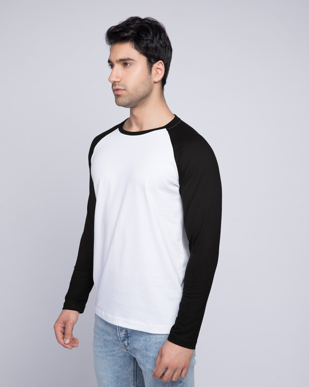 Shop White-Jet Black Full Sleeve Raglan T-Shirt-Back