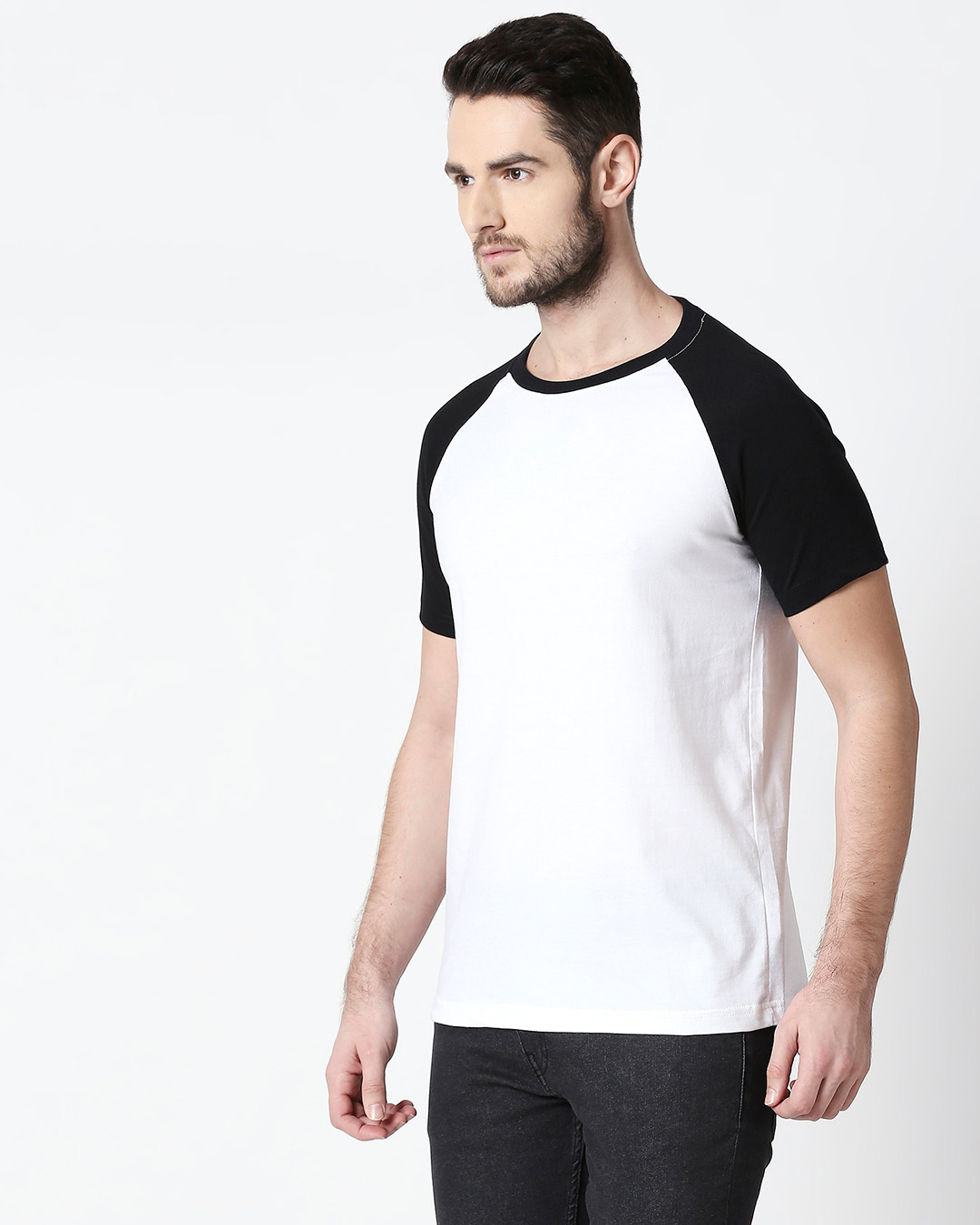 Shop Men's White & Black Raglan Sleeve T-shirt-Back