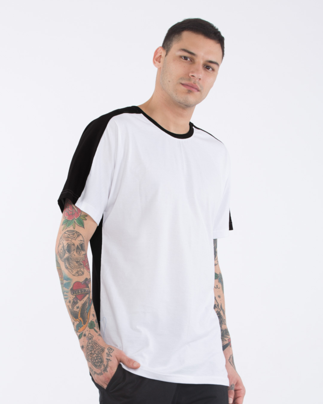 Buy White Jet Black Longline Kimono Sleeve T Shirt Online at Bewakoof