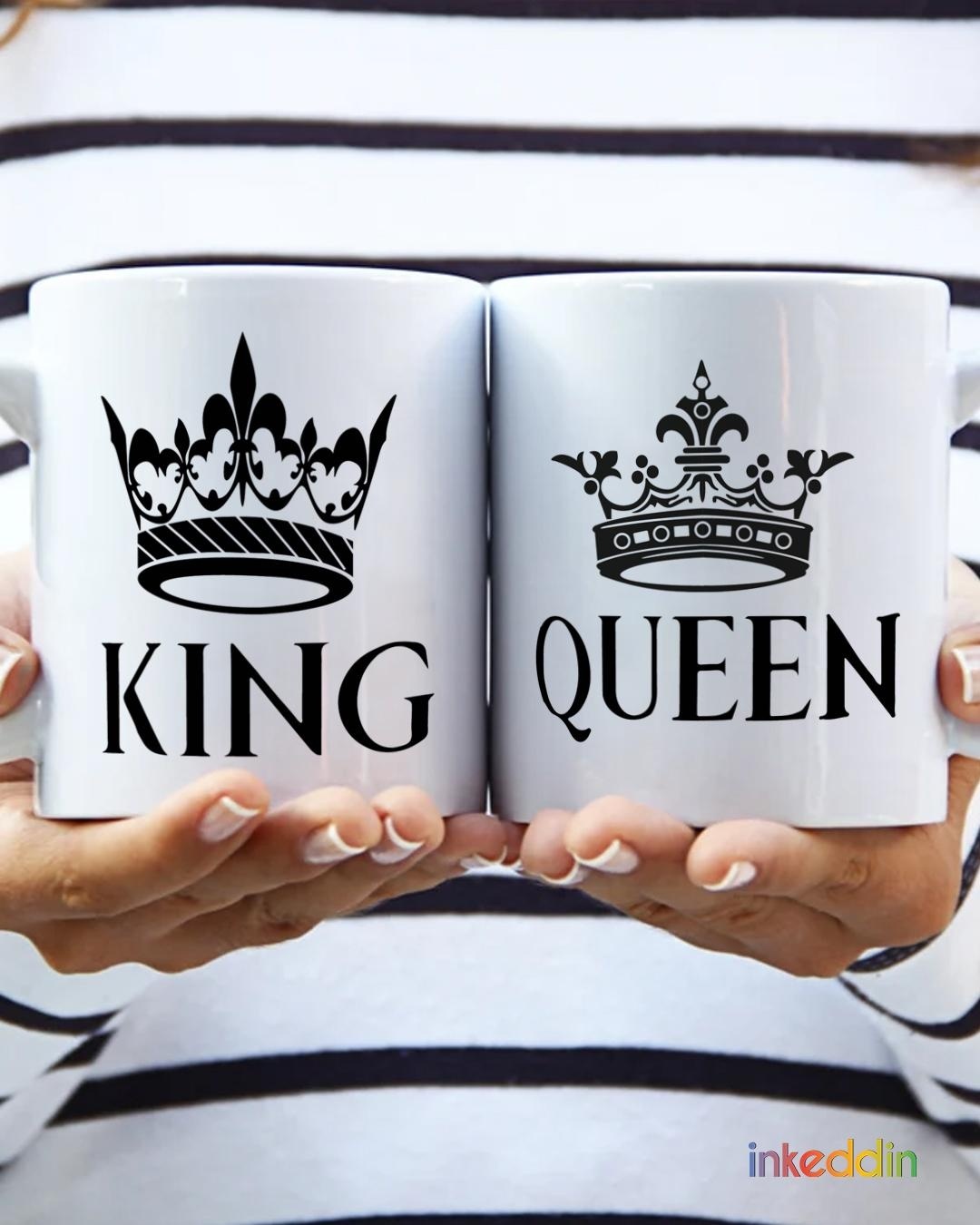 Shop White King & Queen Printed Ceramic Mug (330 ml, Set Of 2)-Back