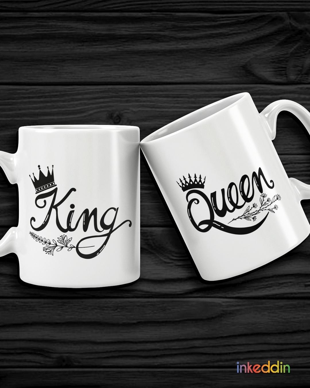 Shop White King & Queen Printed Ceramic Mug (330 ml, Set Of 2)-Back