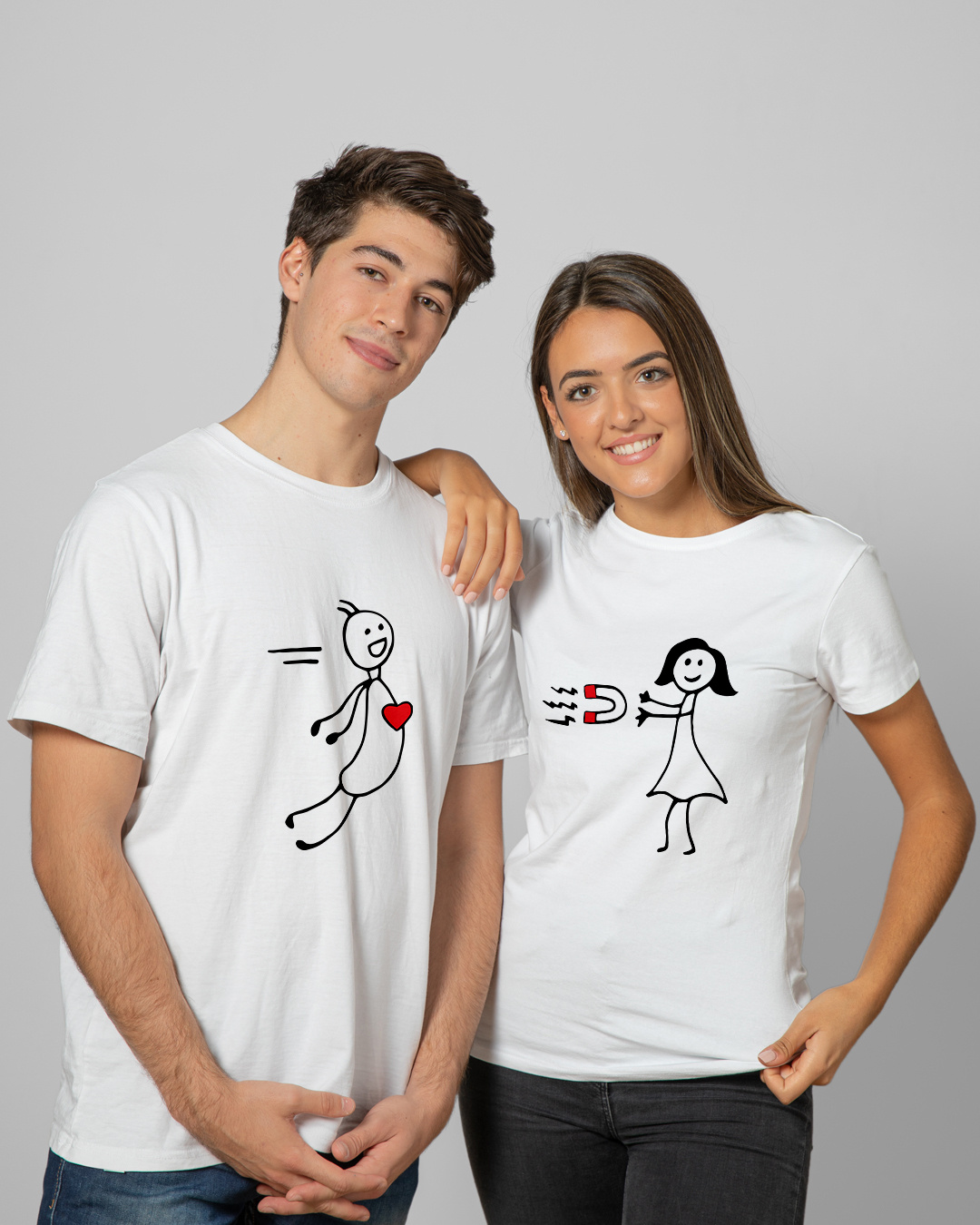 Buy Pack of 2 White Love Magnet Graphic Printed Couple T shirt Online at Bewakoof