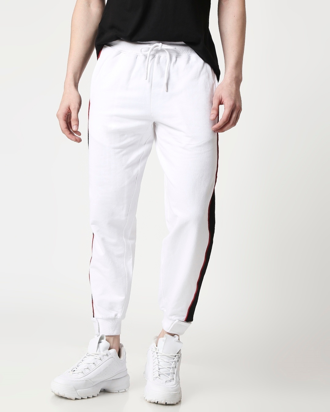 

Men Contrast Velcro Detailed Color Block White Joggers Men' Casual Solid Jogger Pants Bewakoof.com