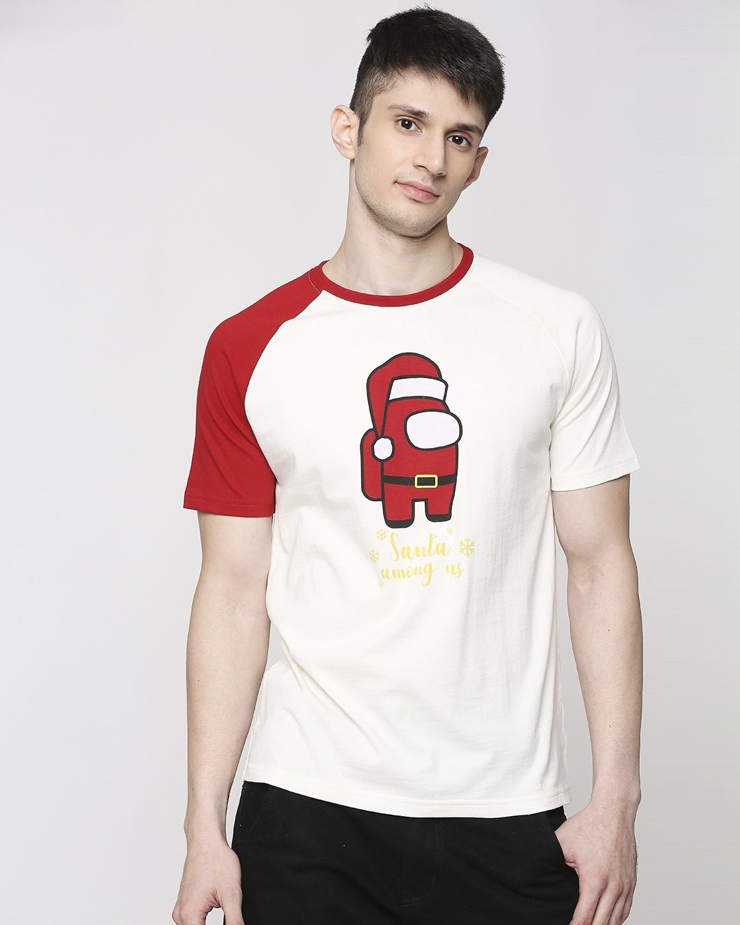 

Men Flock Printed Raglan Half Sleeve White T-shirt Men' Graphic Half Sleeve Raglan T-Shirt Bewakoof.com