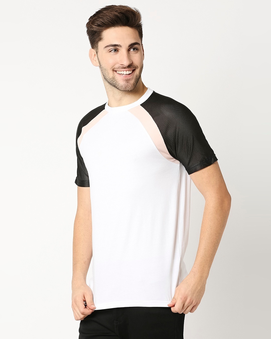 Shop White Mesh Half Sleeve Raglan T-Shirt-Back