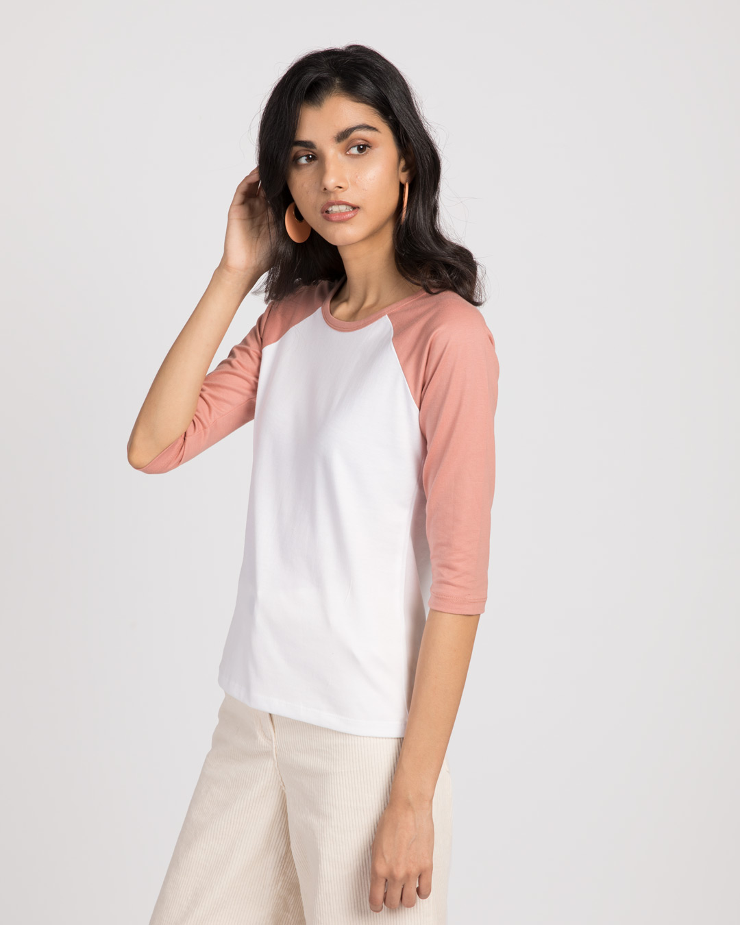 Shop White-Misty Pink 3/4th Sleeve Raglan T-Shirt-Back