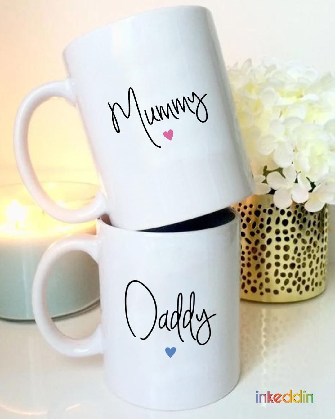 Shop White Mummy & Daddy Printed Ceramic Mug (330 ml, Set Of 2)-Back