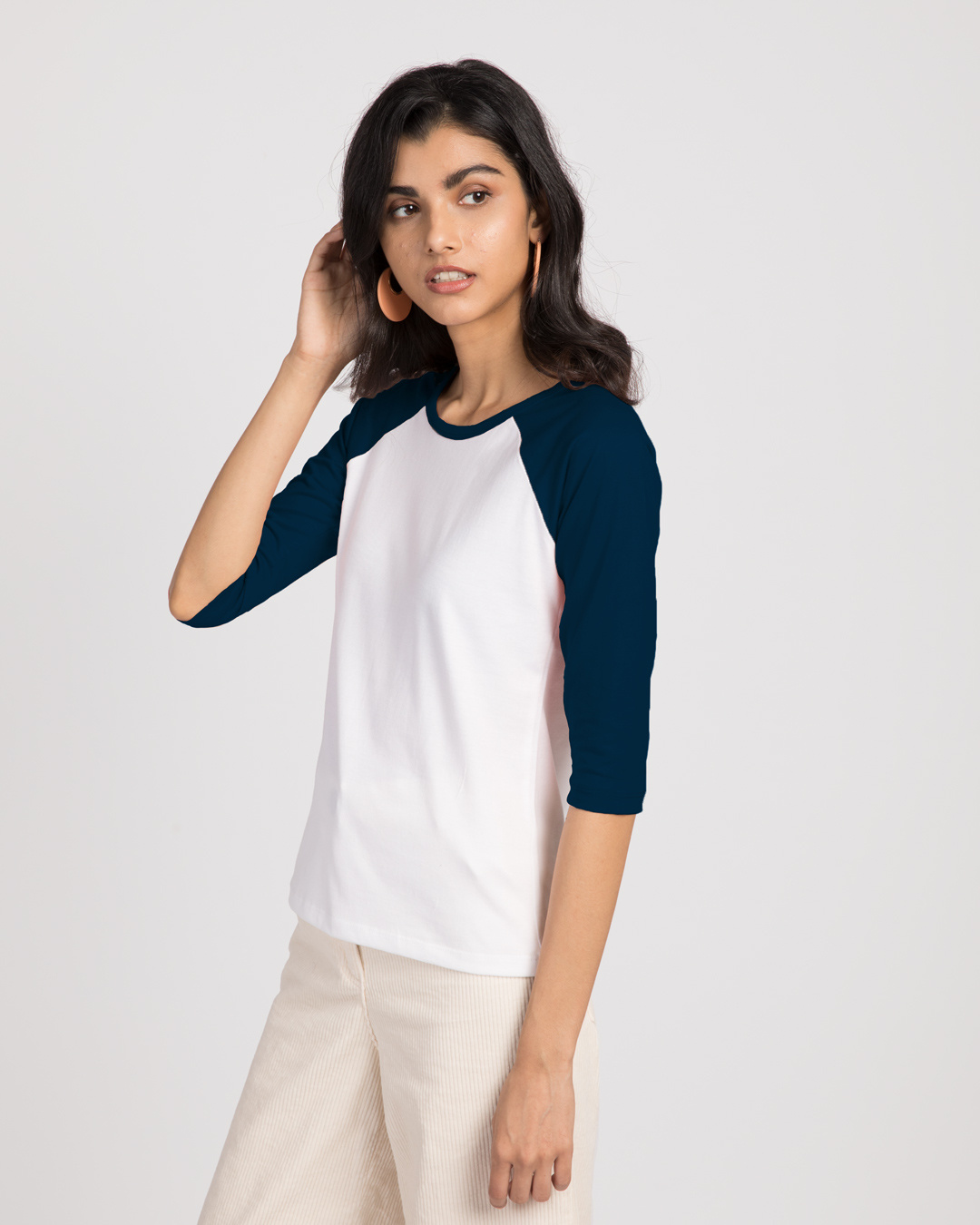 Shop White-Navy Blue 3/4th Sleeve Raglan T-Shirt-Back