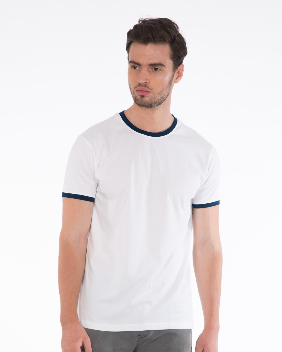 Buy White-Navy Blue Ringer T-Shirt Online at Bewakoof