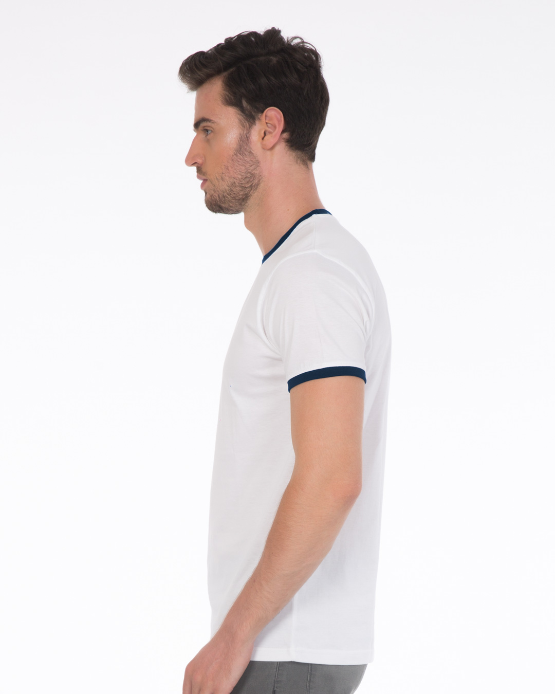 Shop White-Navy Blue Ringer T-Shirt-Back