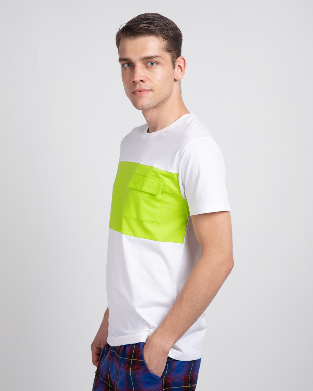 Shop White & Neon Green 90's Vibe Cargo Pocket T-Shirt-Back