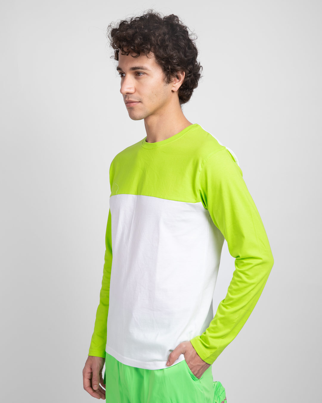 Shop White & Neon Green 90's Vibe Panel T-Shirt-Back