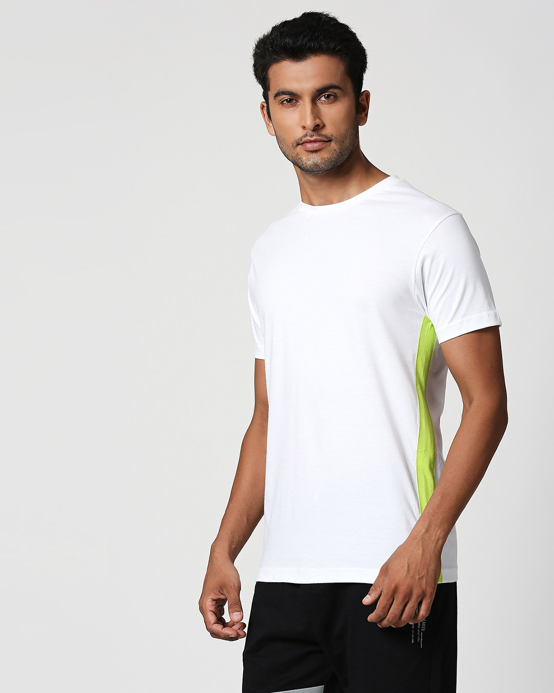 Shop White-Neon Green Contrast Side Sean T-Shirt-Back