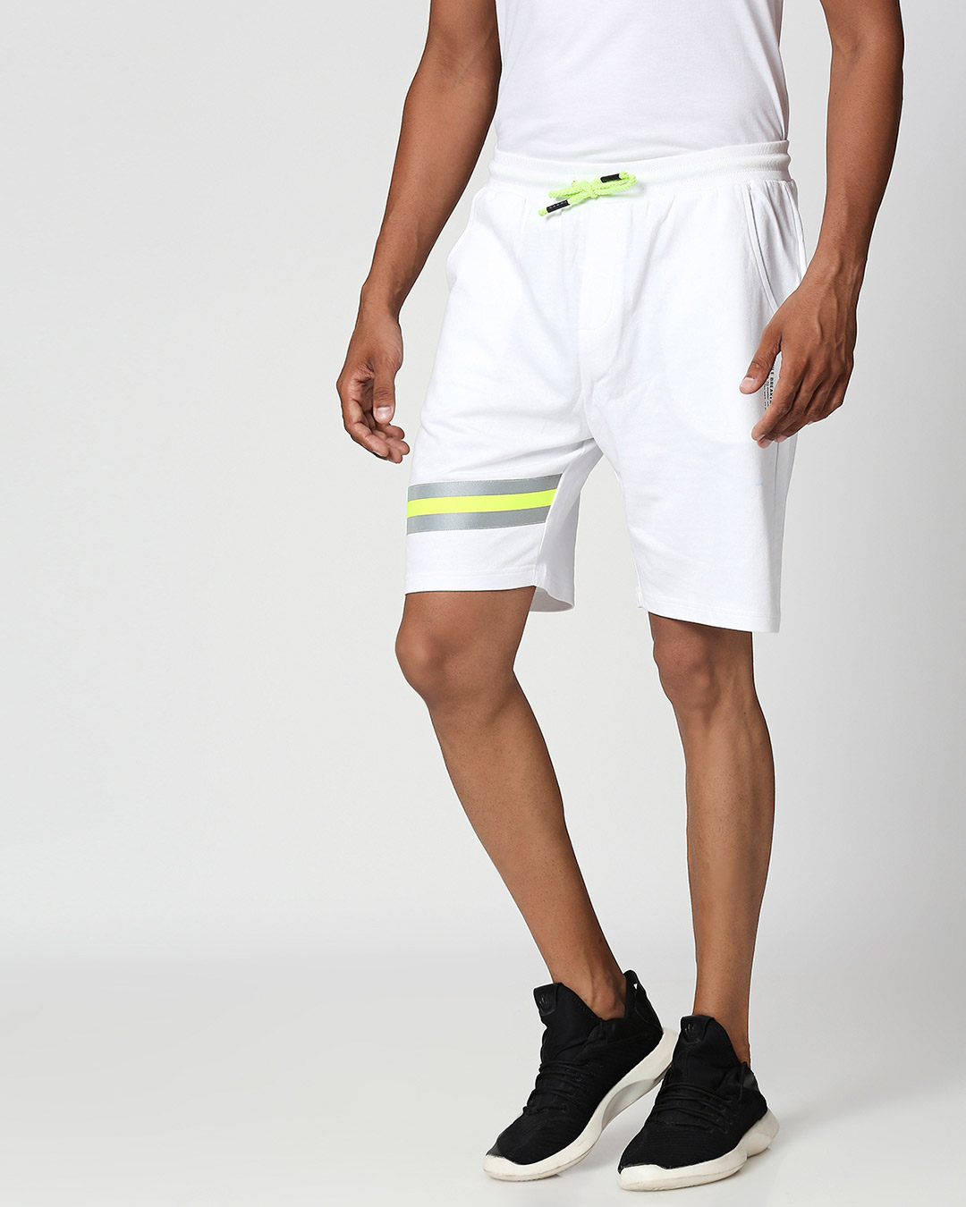 Shop White-Neon Lime Reflector Shorts-Back
