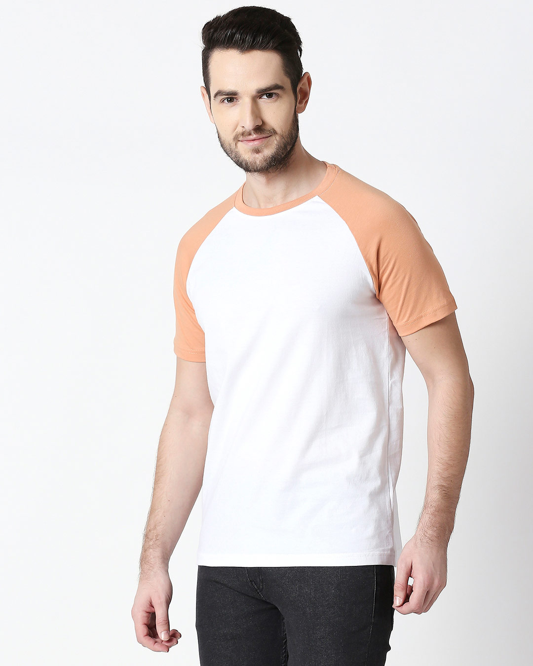 Shop White & Orange Half Sleeve Raglan T-Shirt-Back