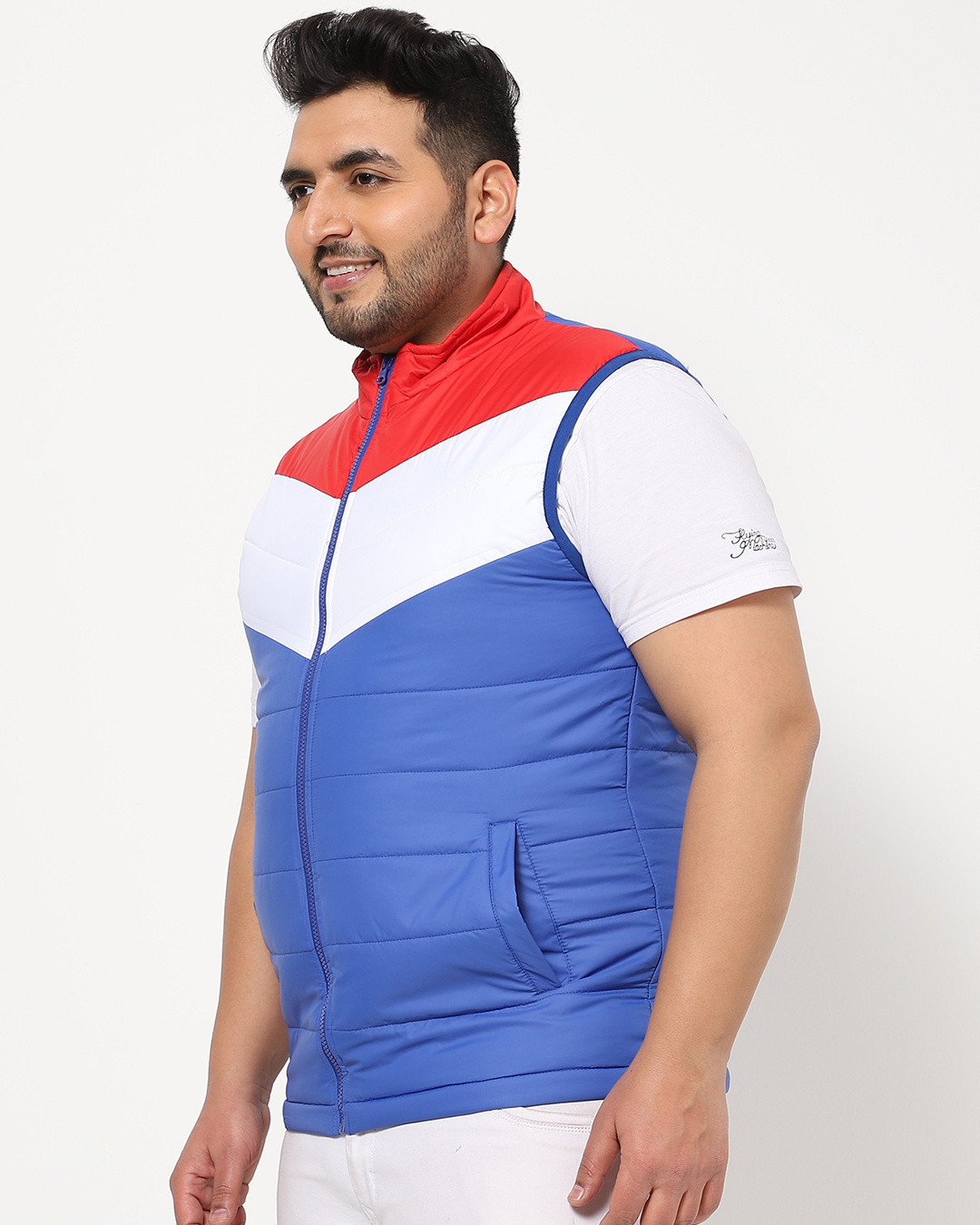 Shop Men's Multicolor Color Block plus Size Puffer Jacket-Back