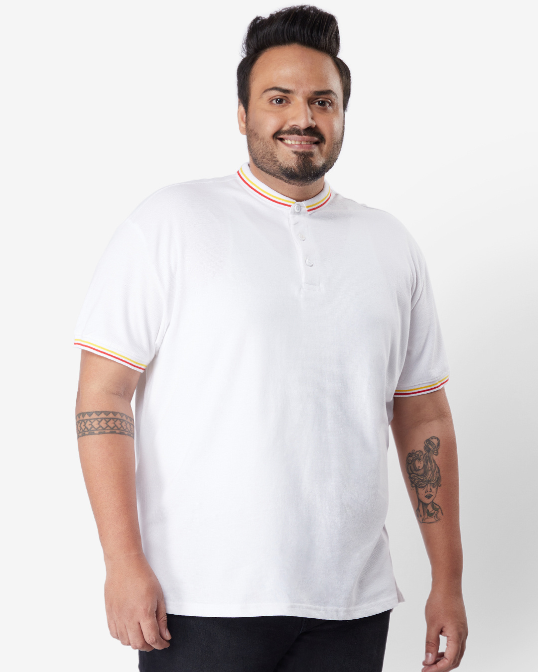 Shop Men's White Small Collar Tipping Plus Size Polo T-shirt-Back