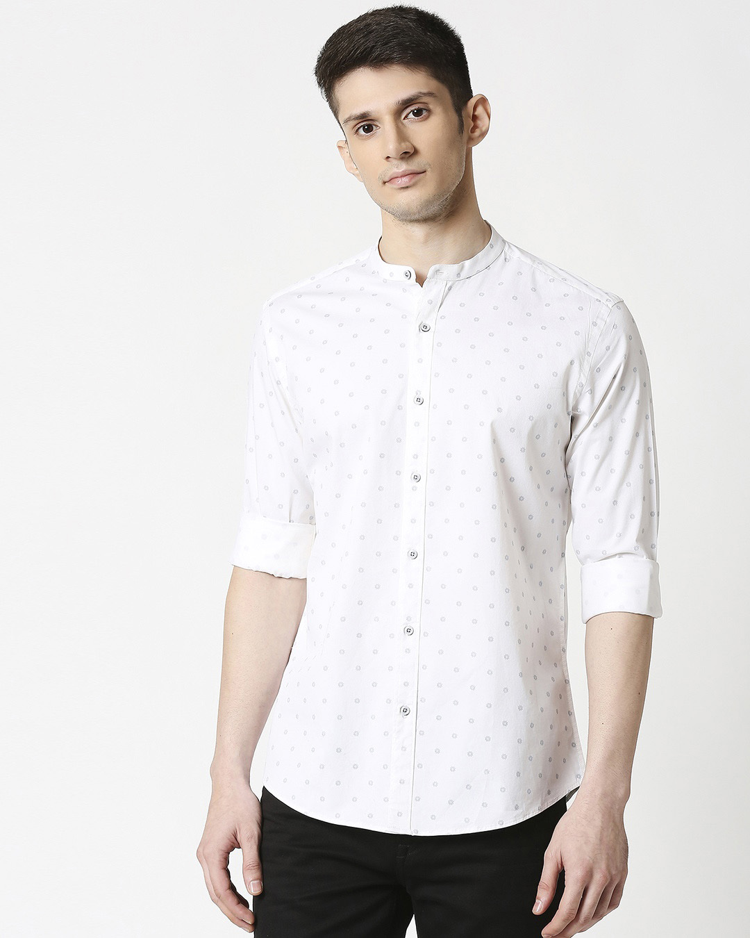 Shop White Prnt Twill Lycra Print Shirt-Back