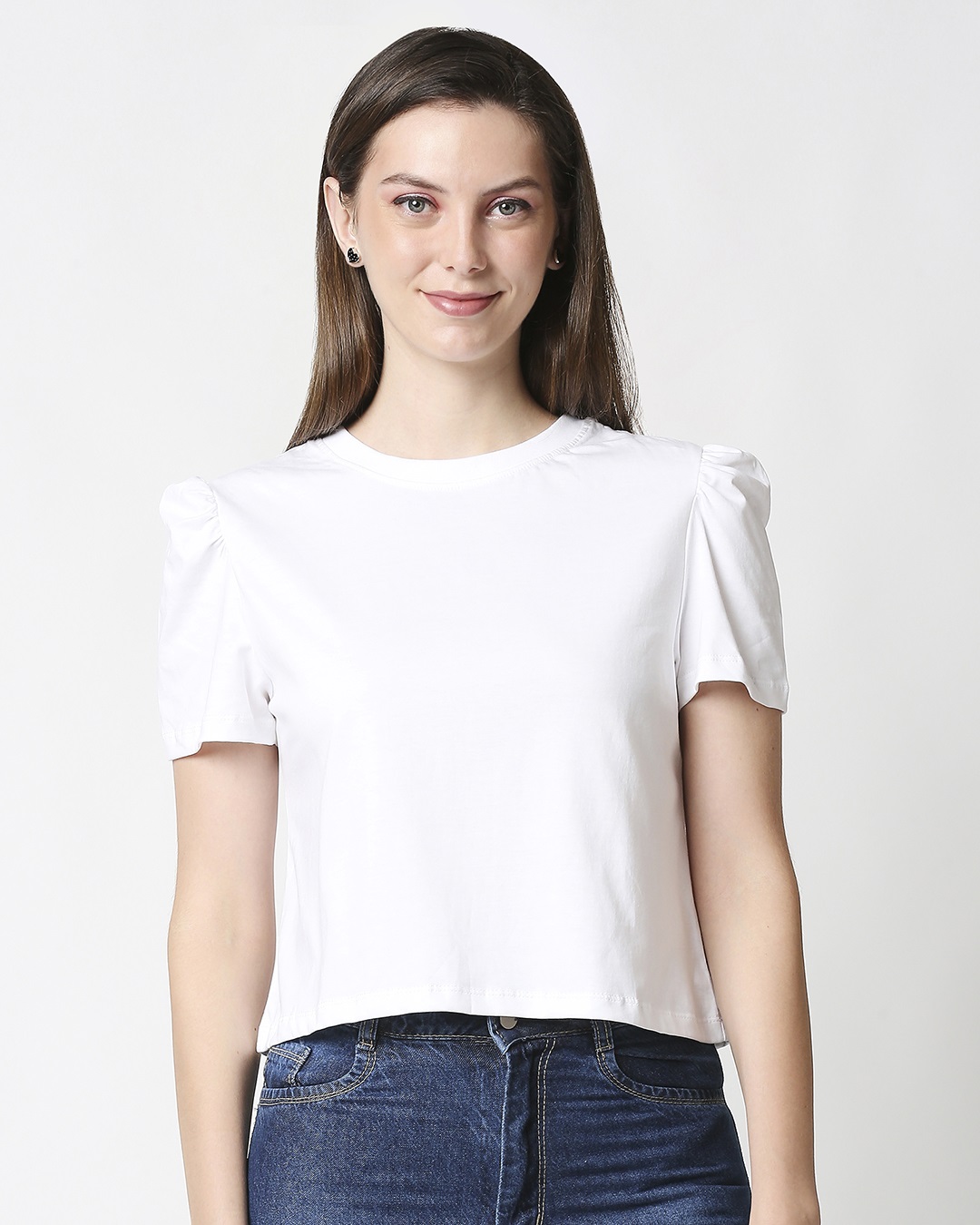 Shop White Puff Sleeve T-Shirt-Back