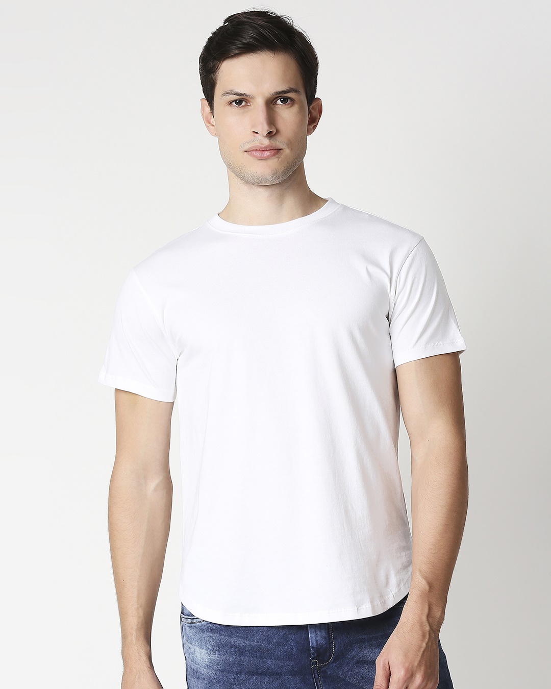 Shop White Round Neck Tail Hem T-Shirt-Back