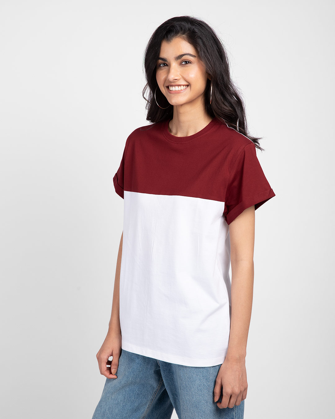 Shop White-Scarlet Red 90's Vibe Boyfriend Panel T-Shirt-Back