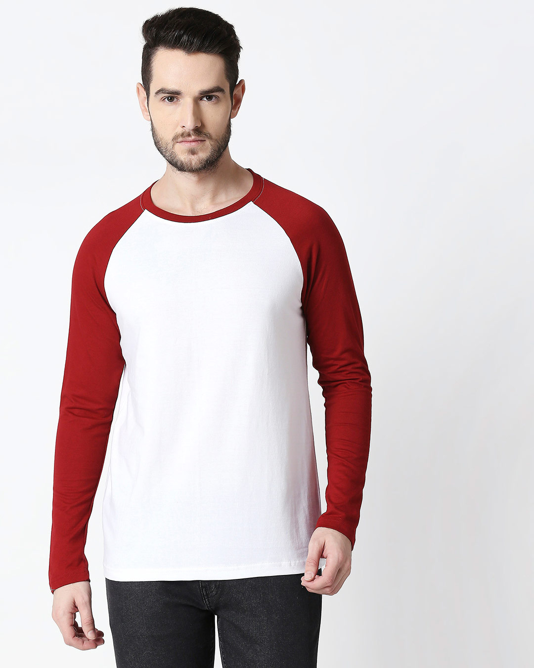 Buy White-Scarlet Full Sleeve Raglan for Men white,red Online at