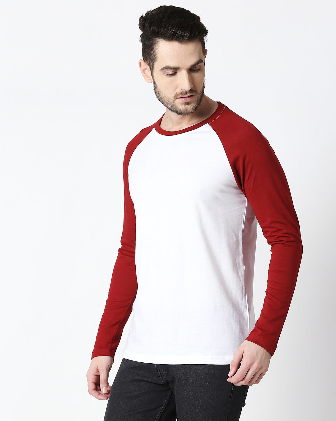 Shop White-Scarlet Red Full Sleeve Raglan T-Shirt-Back