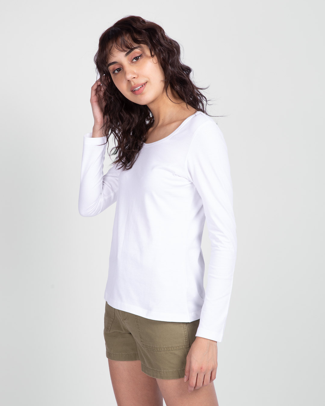 Shop White Scoop Neck Full Sleeve T-Shirt-Back