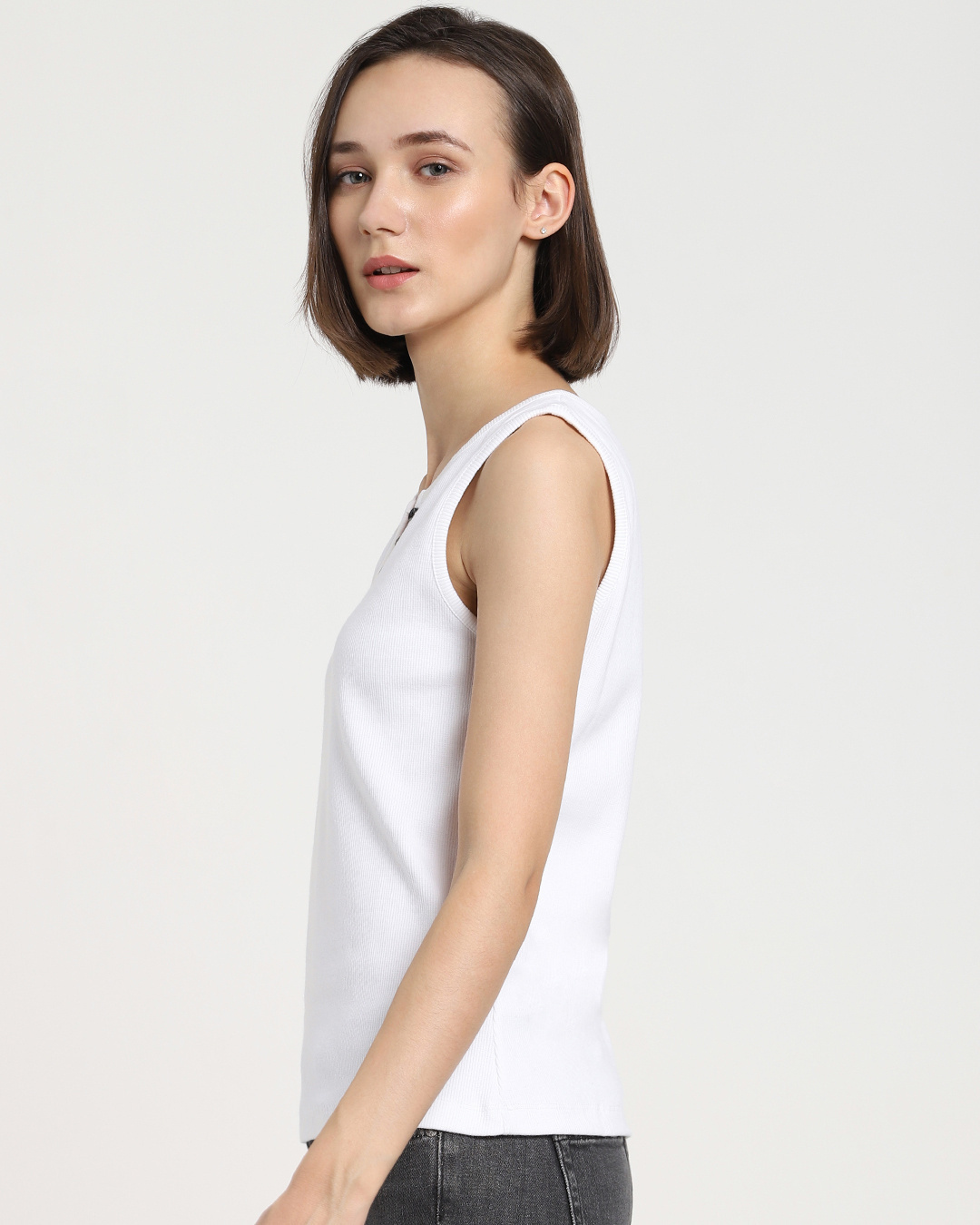 Shop Women's White Slim Fit Tank Top-Back