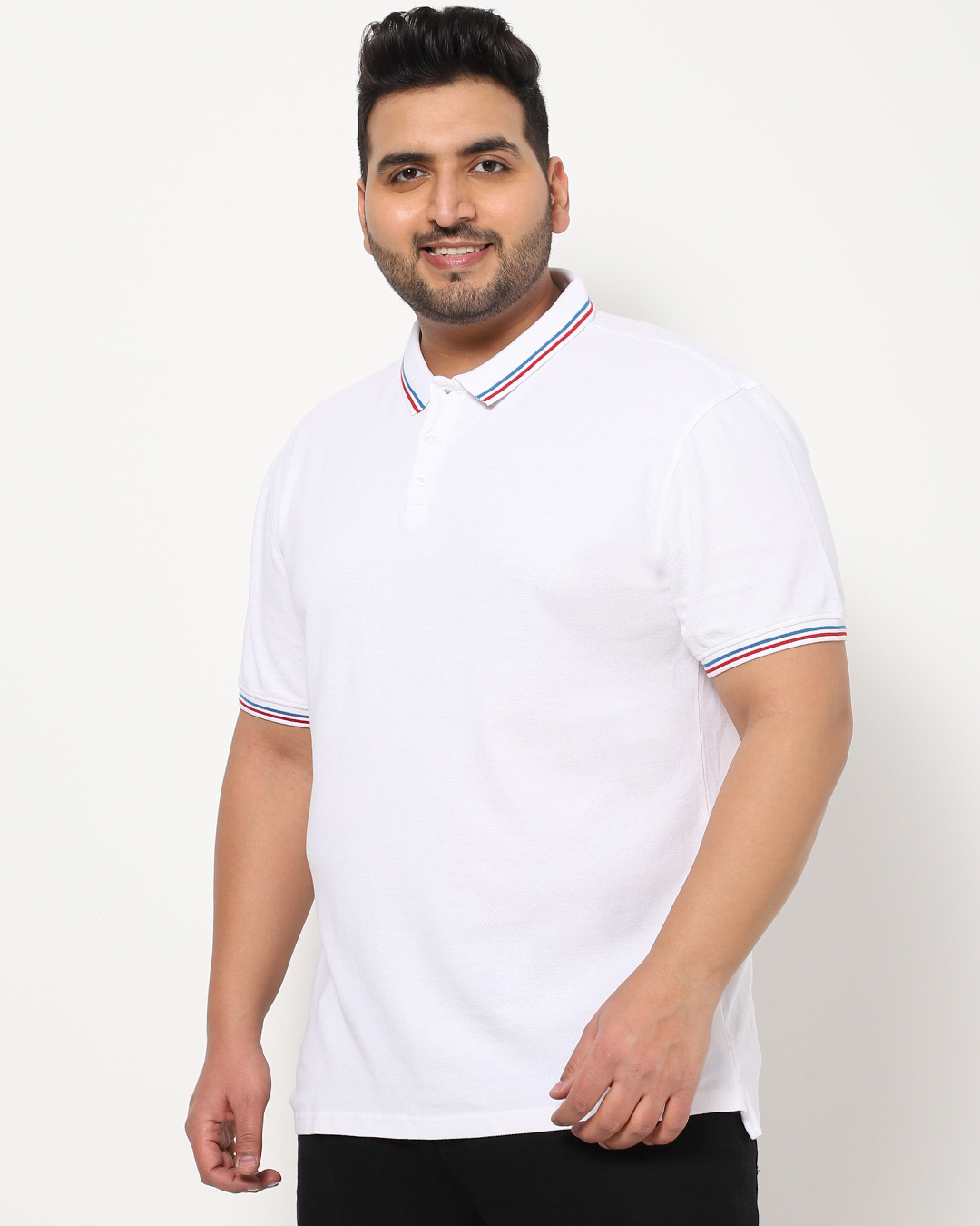 Shop Men's White Tipping Collar Plus Size Polo T-shirt-Back