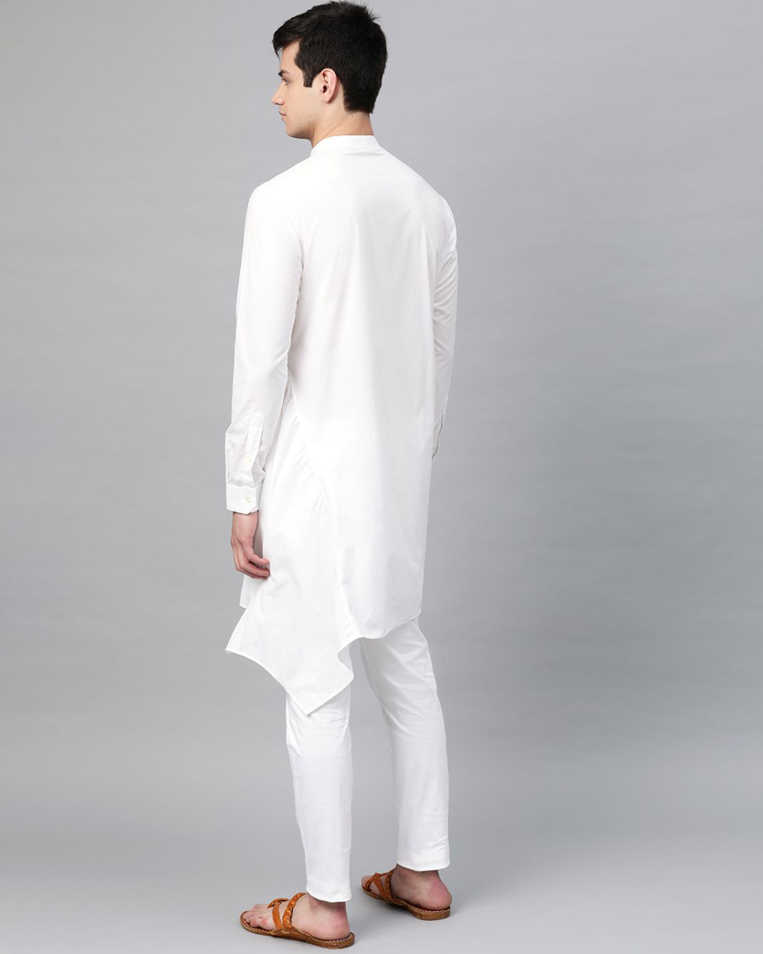 Shop White Solid Asymmetrical Kurta With Pyjama-Back