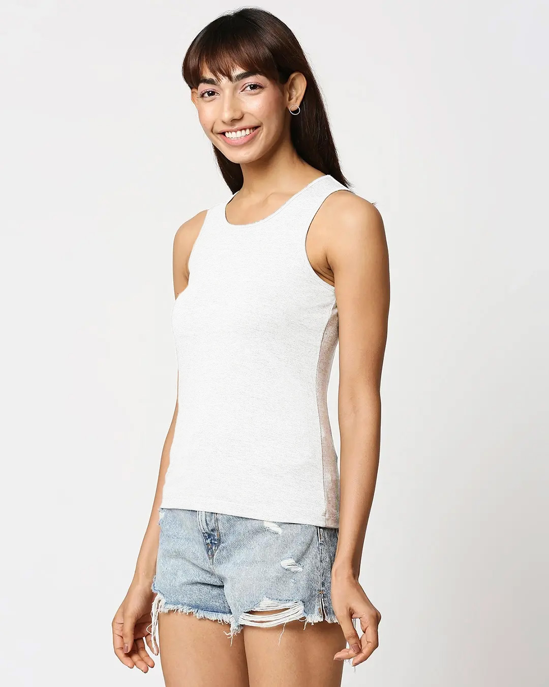 Shop White Solid Tank Top-Back