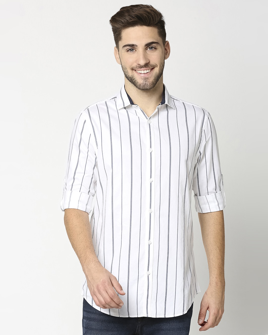 Shop White Stripe Slim Fit Casual Shirt-Back