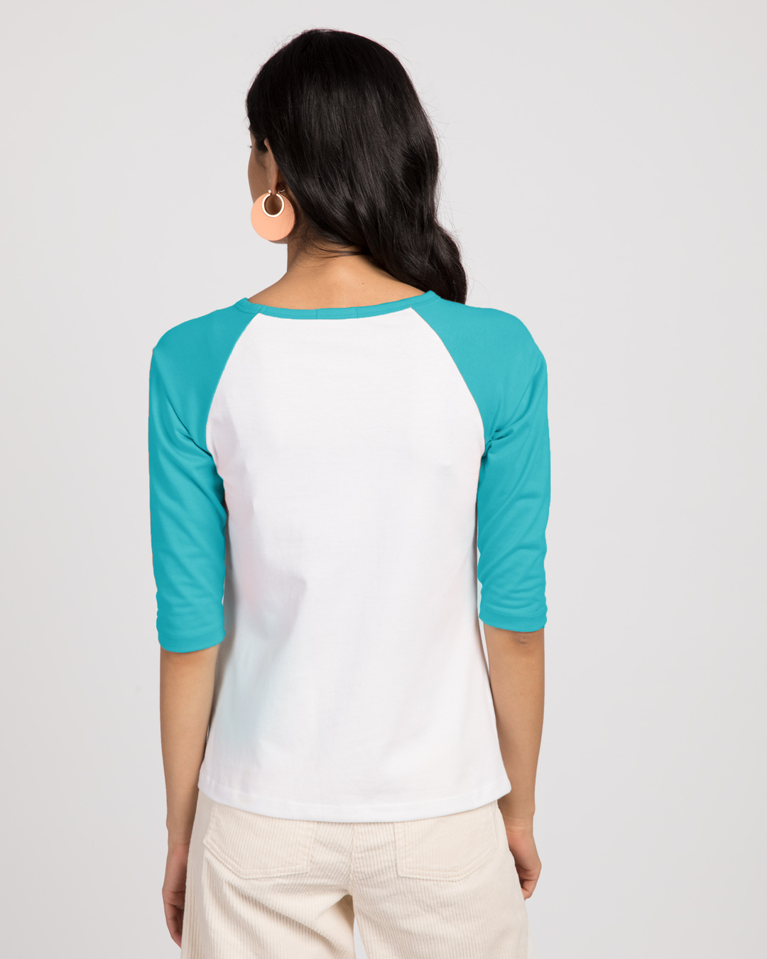 Shop White-Tropical Blue 3/4th Sleeve Raglan T-Shirt-Back