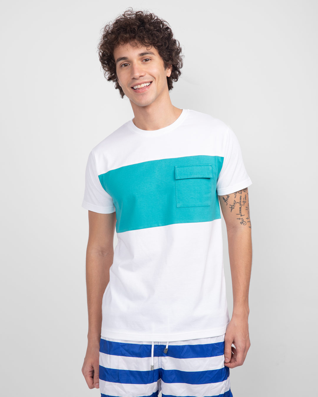 Shop White-Tropical Blue-White 90's Vibe Cargo Pocket T-Shirt-Back