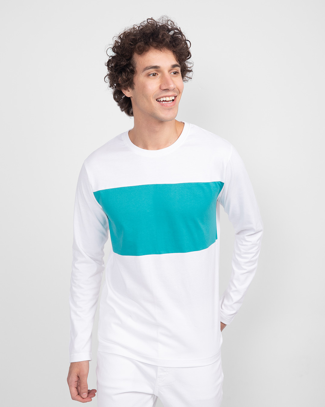 Shop White-Tropical Blue-White 90's Vibe Panel T-Shirt-Back