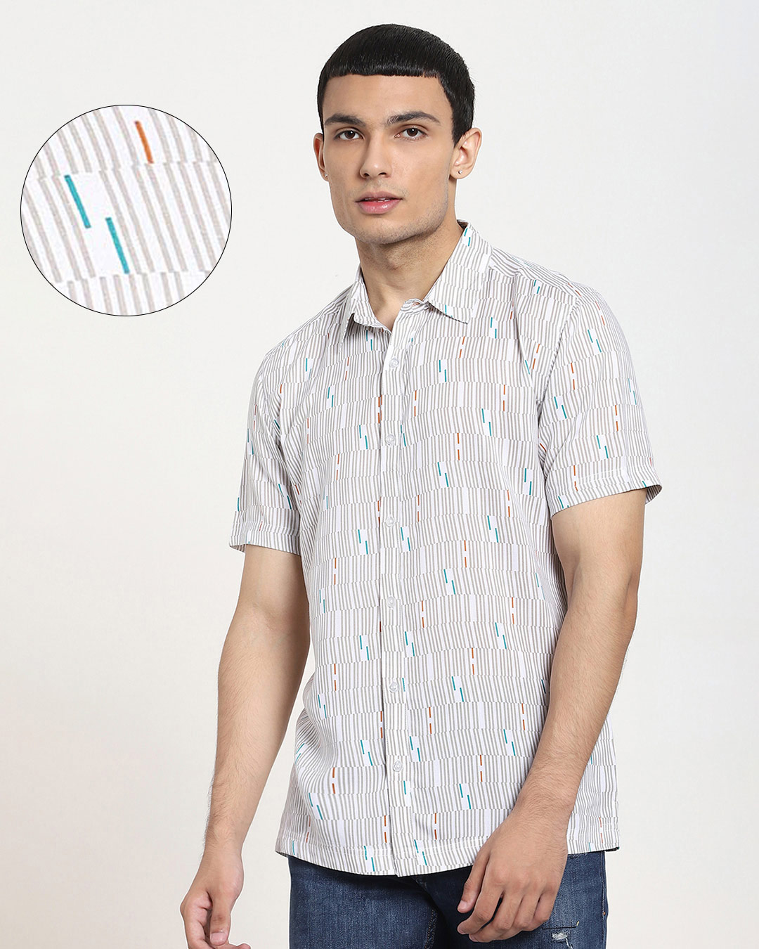 Buy White uneven Line AOP Half Sleeve Shirt Online at Bewakoof