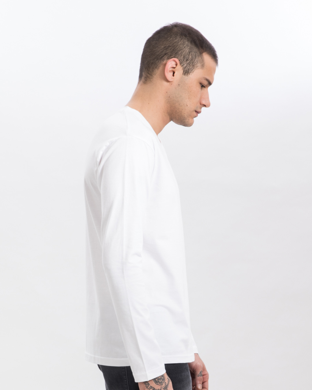 Shop White V Neck Full Sleeve T-Shirt-Back