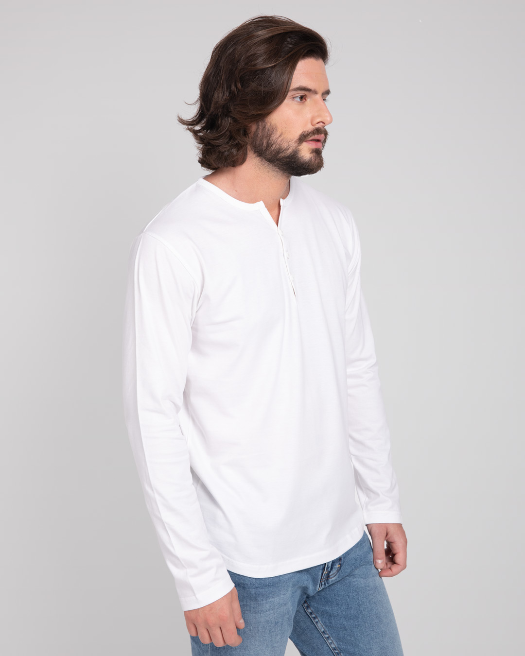 Shop White V-Neck Henley T-Shirt-Back