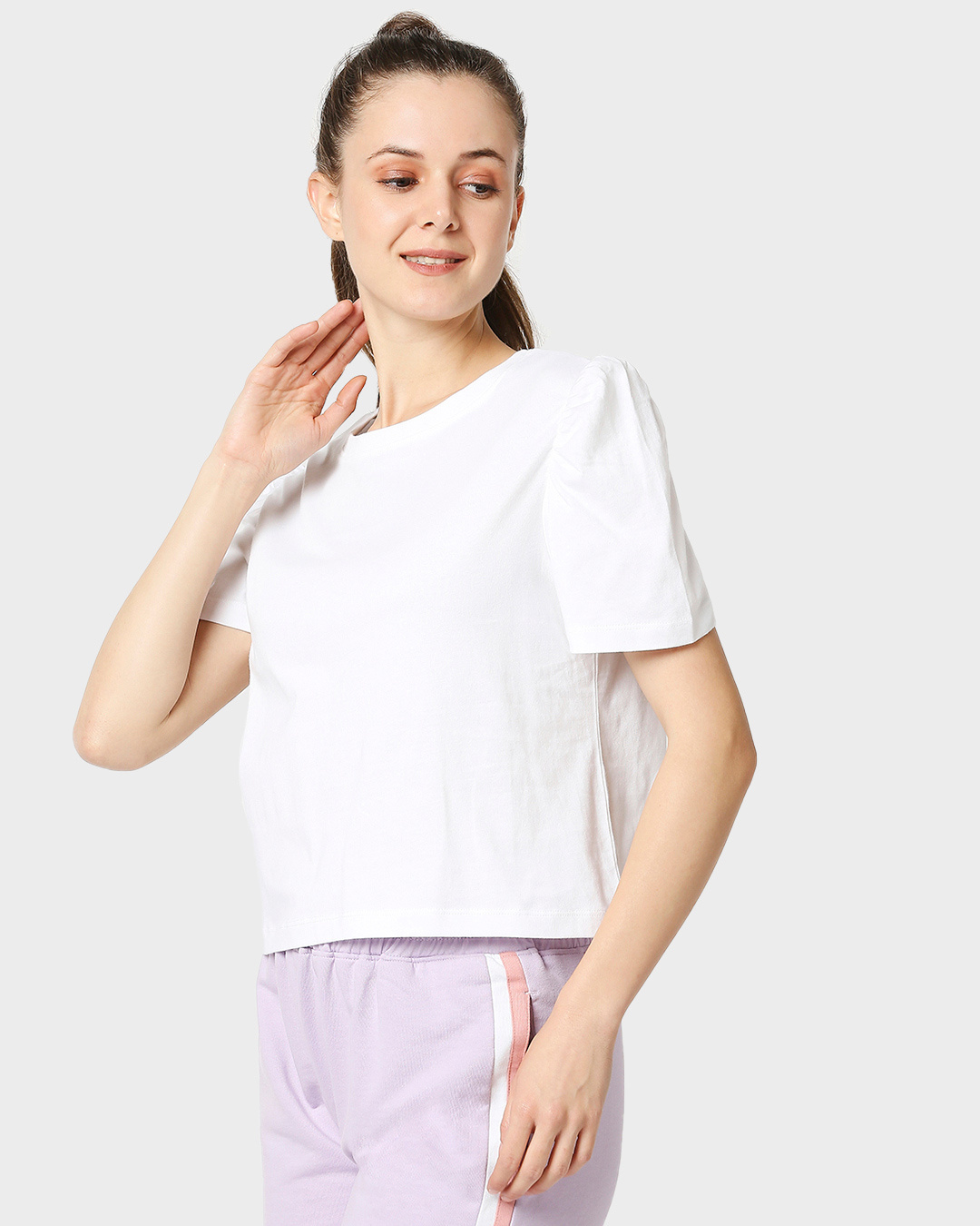 Shop Women's White Puff Sleeve T-shirt-Back
