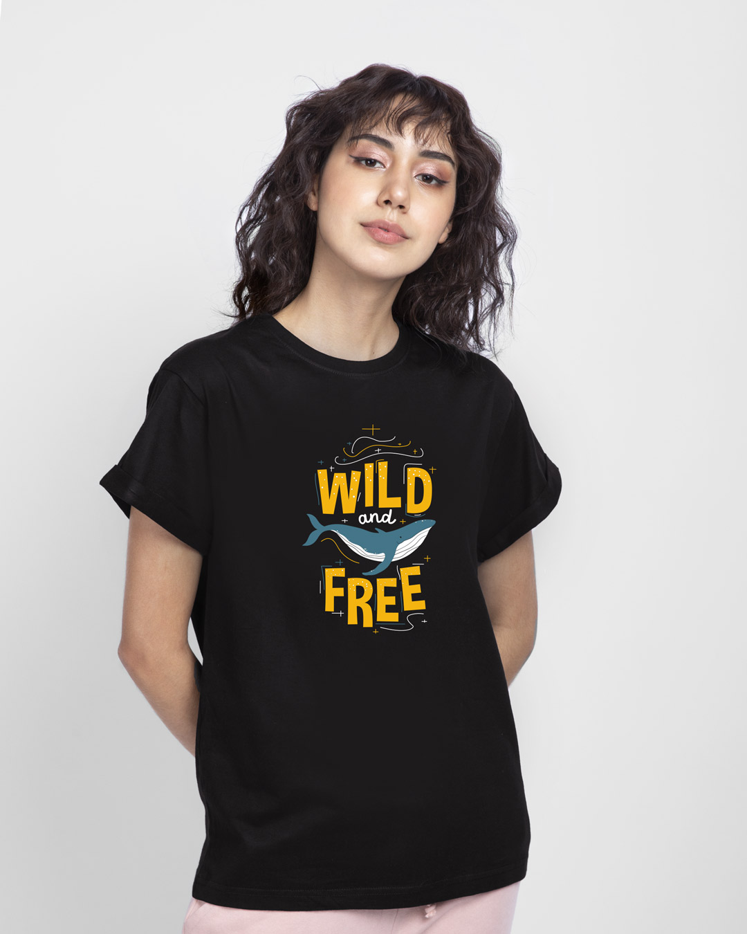 Shop Wild And Free Nautical Boyfriend T-Shirt Black-Back