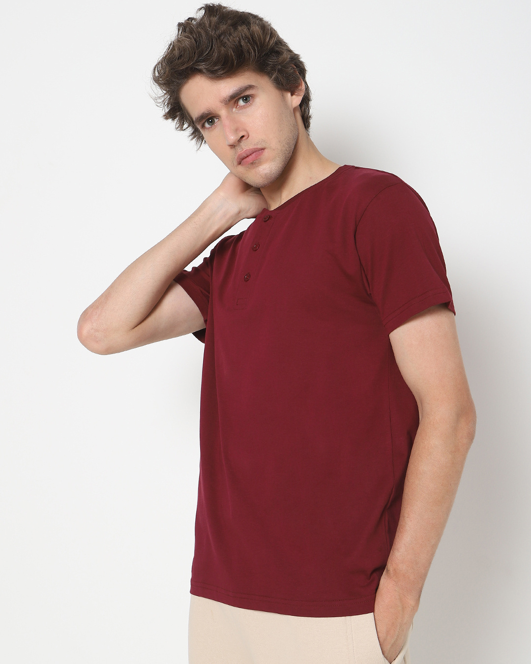 Shop Wine Half Sleeve Henley T-shirt-Back