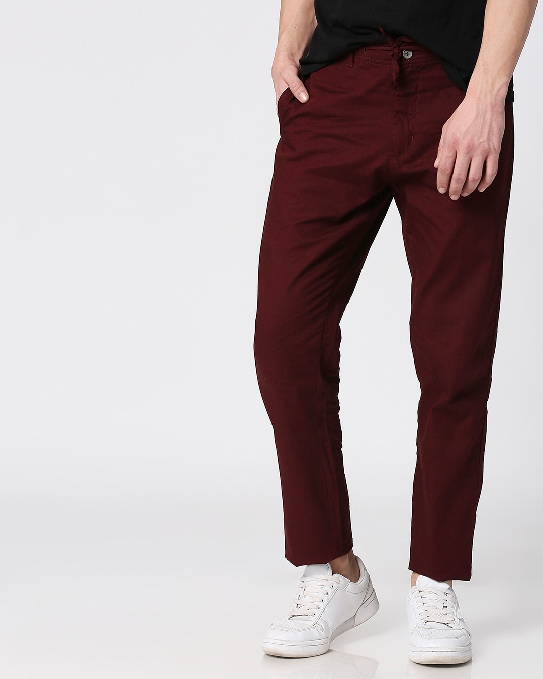 Buy Wine Red Casual Cotton Pants Men maroon Online at