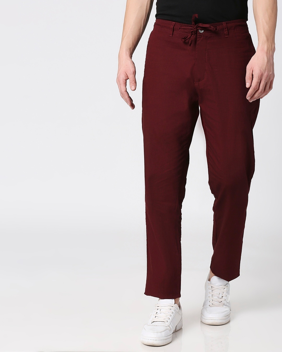 Shop Wine Red Casual Cotton Pants-Back