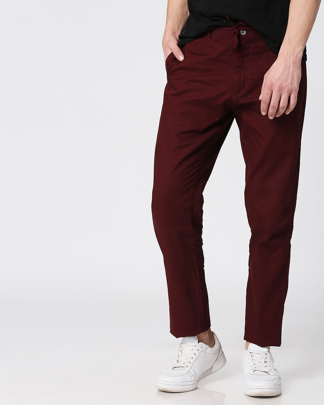 Wine Red Casual Cotton Pants