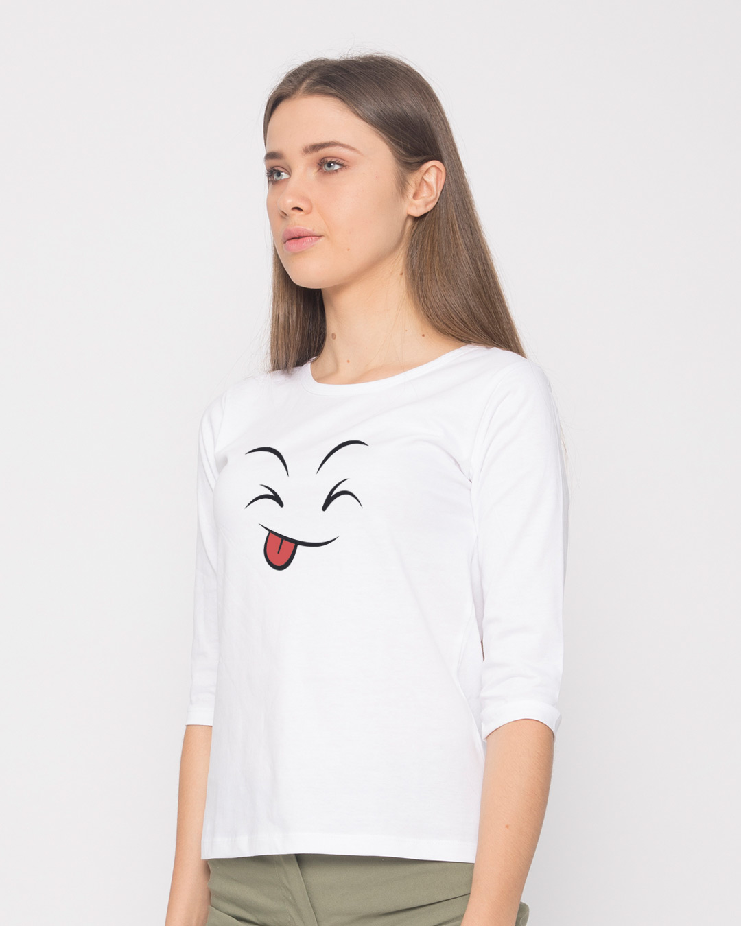 Shop Winky Smiley Round Neck 3/4th Sleeve T-Shirt-Back