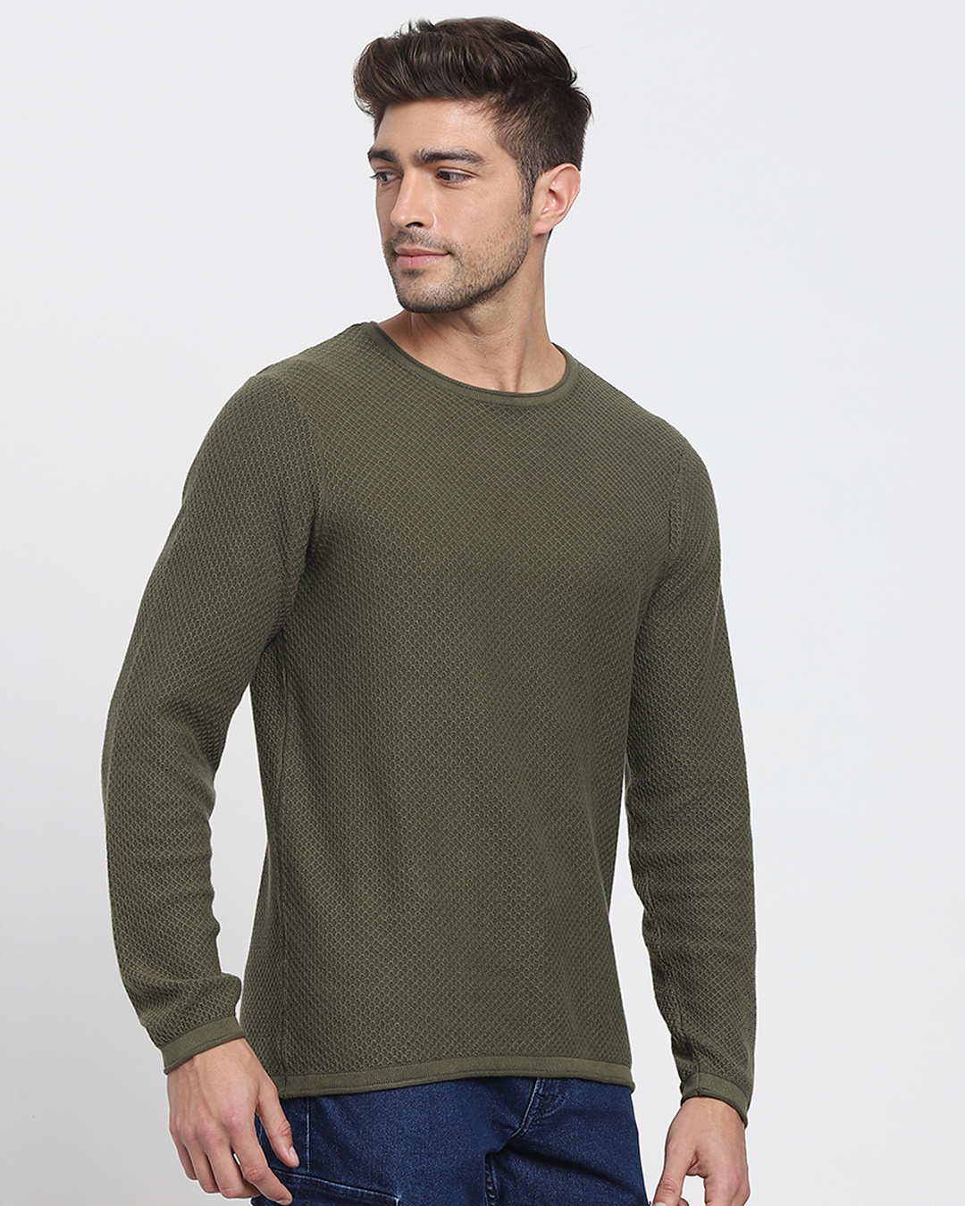 Shop Winter Moss Full Sleeve Flat Knit Sweater-Back